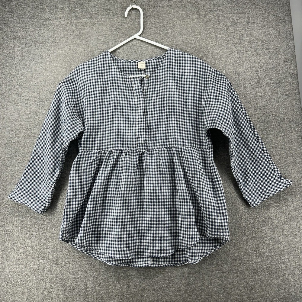 Lintico Caroline Top Women Size Small Blue Gingham Linen Cotton Baby Doll